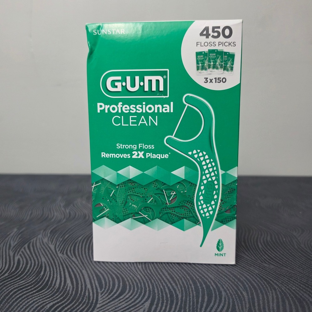 GUM Floss Picks Unisex 450ct Green Professional Clean Mint Strong Floss 3x150pk